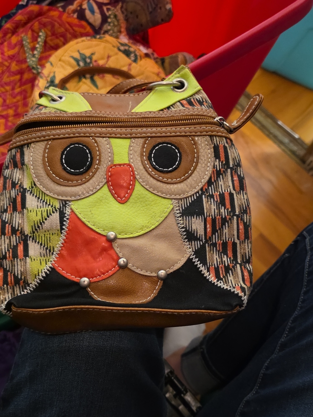 Owl Patchwork Crossbody Bag - Multicolor